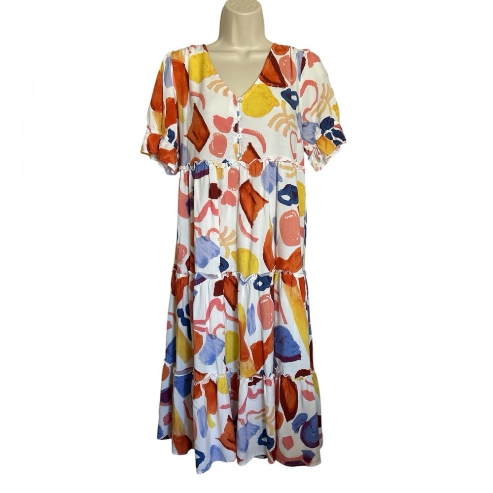 JODIFL Multicolor Abstract Midi Dress short sleeves sz M